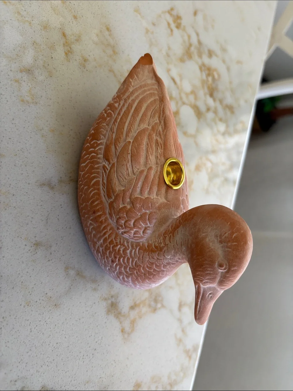 Vintage terra-cotta duck candle holder